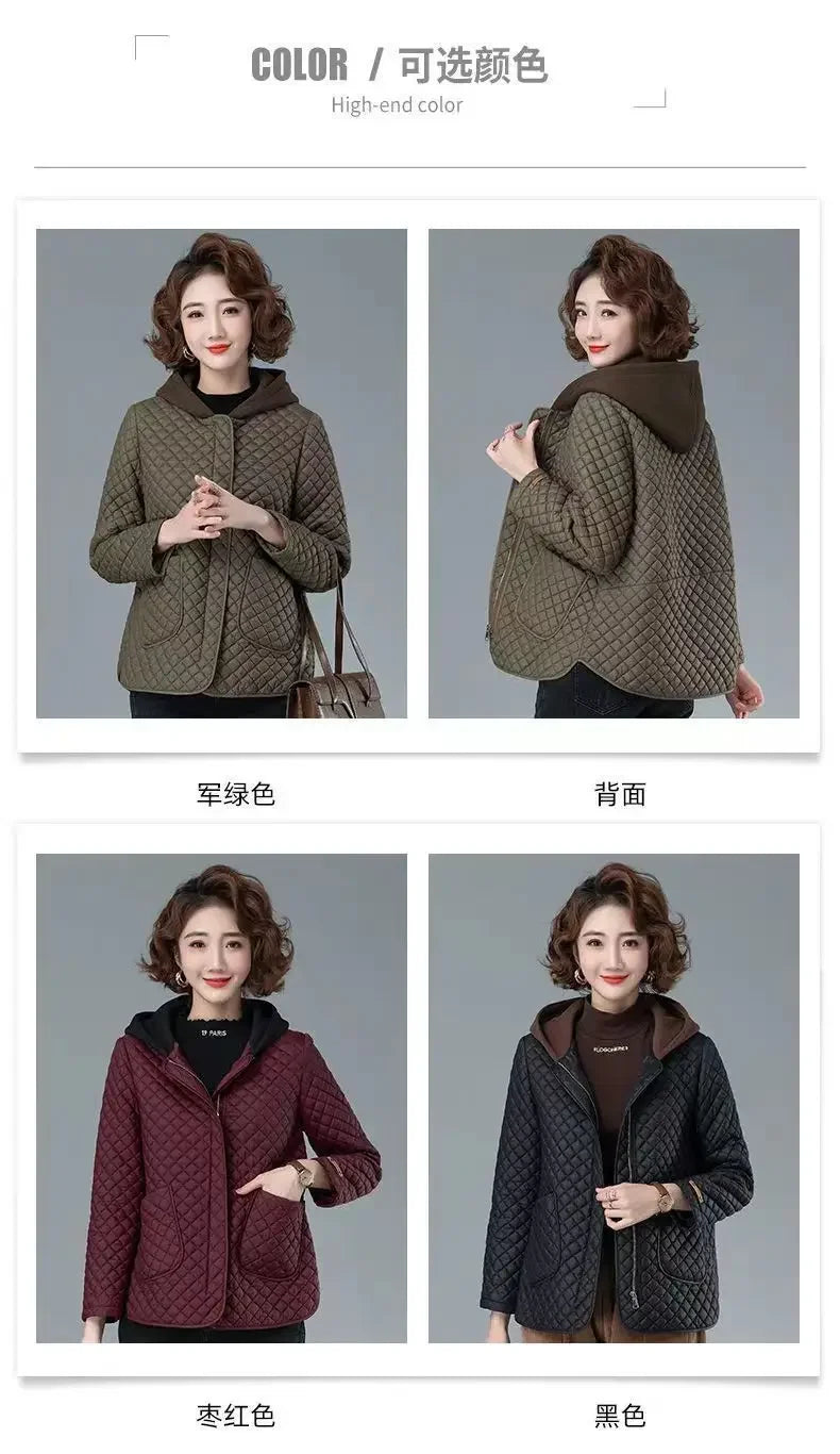 Mode Leichter Baumwolle Gefütterter Mantel Frauen 2025, Neue Herbst Winter Baumwolle Mantel Mit Kapuze Jacke Lose Beiläufige Plaid Parkas Outwear.