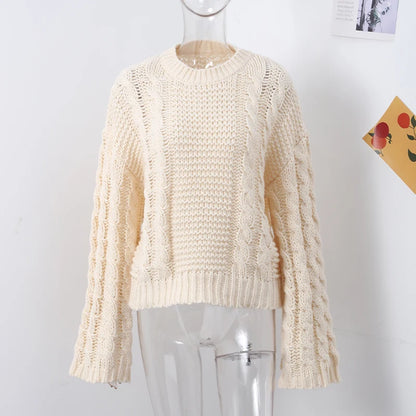Casual Twists Stricken Oversize-Pullover Frauen Oansatz Lange Flare Hülse Lose Solide Pullover 2025, Herbst Winter Vintage Pullover.