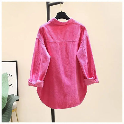 2023 frühling Herbst Cord Langarm-shirt für Frauen Koreanische Ausgabe Casual Mode Medium länge Shirts Weibliche Outwear Tops.