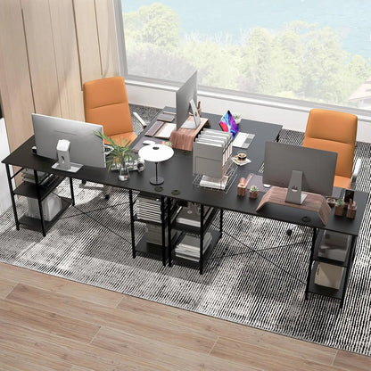 L-förmiger Schreibtisch Computertisch mit Regal, großer Arbeitsplatz, Home Office Gaming Tisch, höhenverstellbar, Schwarz