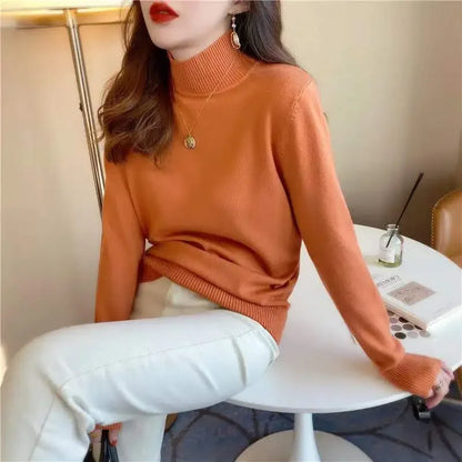 Herbst Winter Chic Bottom Pullover Frauen Mode Rollkragen Pullover Lose Langarm Gestrickte Jumper Weiche Warme Pull Femme Top.