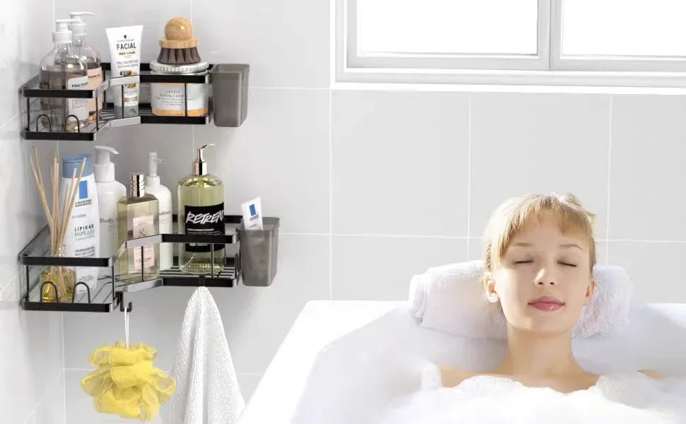 An der Wand montierter Badezimmerregal-Organizer mit verdicktem Eisen-Dreiecksrahmen, Küchen-Eckregal