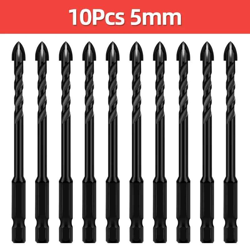Kreuz-Sechskant-Fliesenbohrer für Glas, Beton, Keramikfliesen, Lochöffner, Tunstenkarbid, Hartmetall-Bits-Set, Werkzeuge, 3, 4, 5, 6, 8, 10, 12 mm