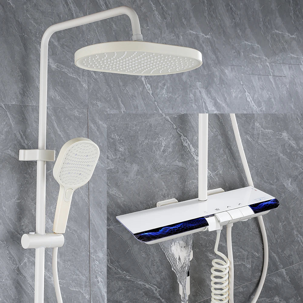 Bluetooth Music Digital Bathroom Shower System Ambient Lighting thermostatic Digital Bathroom Shower Set Faucets Accessories
