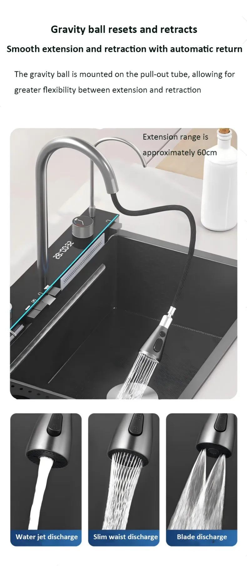 spülbecken küchen new design High-end kitchen sink Knife holder with integrated whale-shaped faucet storage trash can 82*48cm