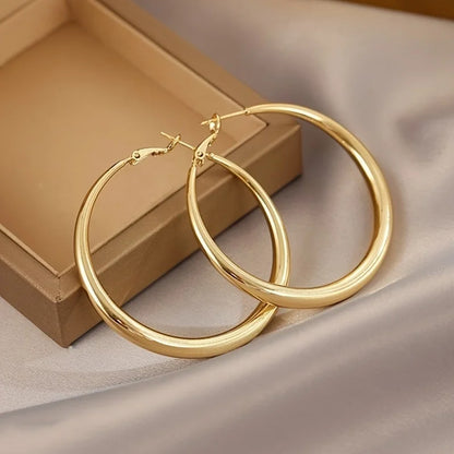 New Fashion 316L Stainless Steel Metal Big Circle Hoop Earrings For Women Exaggerated  C-Shaped Round Earrings Jewelry Gifts.