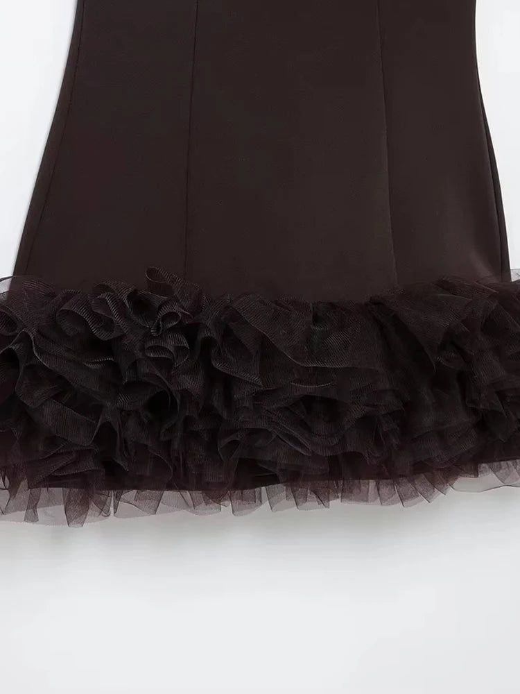 TRZA Wome Mode Mit Tüll Mini Kleid O Neck Ärmellose Zurück Zipper Weibliche Kleider Vestidos Mujer.