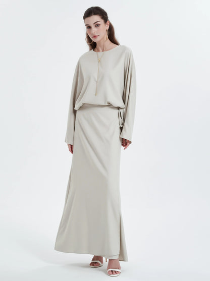 Ramadan kebaya Solid Color Simple Loose tunic with slit waist sleeve abaya Muslim Dresses.