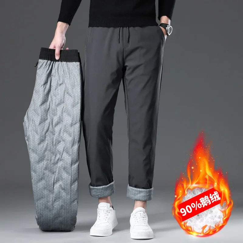 New Winter Men's Down Pants High Quality Thick Warm Goose Down Padded Business Casual Pants for Male Fashion Trousers Outerwear