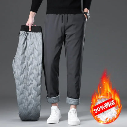 New Winter Men's Down Pants High Quality Thick Warm Goose Down Padded Business Casual Pants for Male Fashion Trousers Outerwear