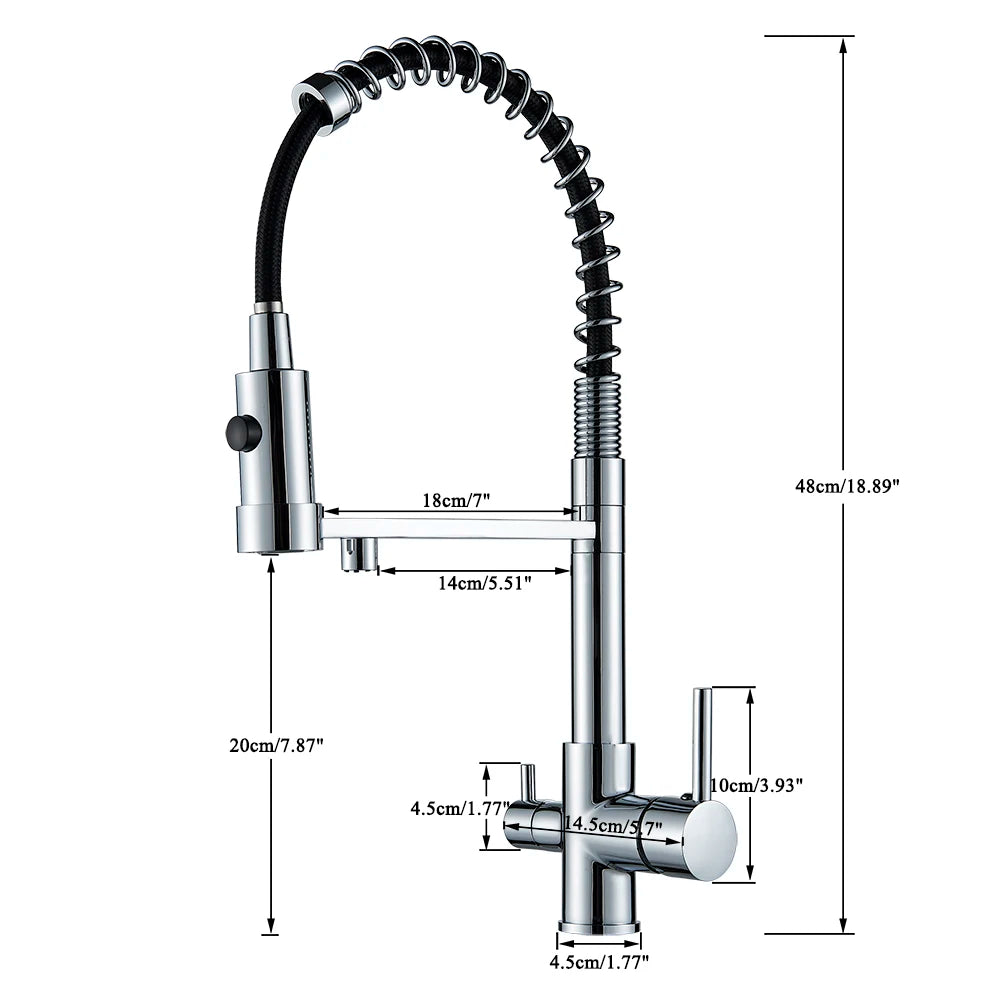 Gray Filtered Kitchen Faucet Dual Spout Hot Cold Mixer Purification Water Crane Filter Water Faucet Deck Mount