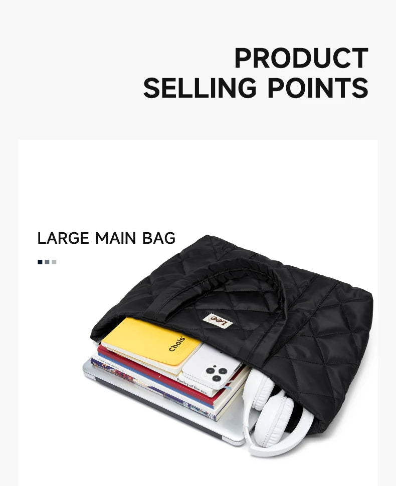 LEE Large Soft Puffer Bag Women Big Size College Students Laptop Book Quilted Tote Bag Lady Down-filled Shopping School Bags.