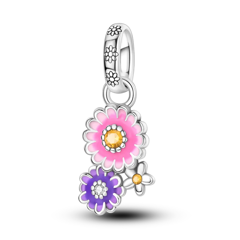 Flowers Series 925 Sterling Silver Sunflowers Tulip Carnation Charms Fit Original Bracelet  For Women Jewelry Making