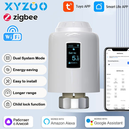WiFi/Ble/Zigbee Tuya Smart TRV Radiator Actuator Valve Thermostatic Radiator Valve Temperature Controller Alexa Google Home.