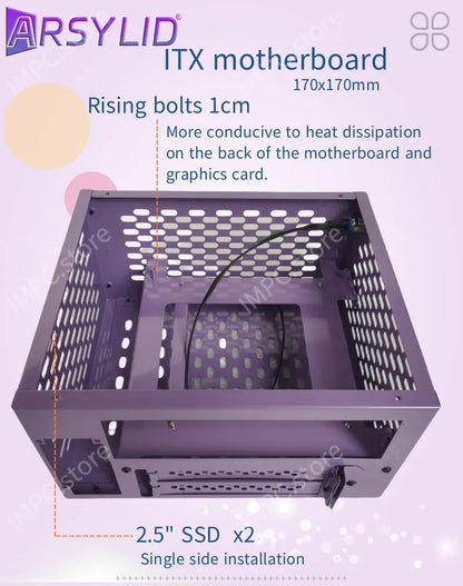 ARSYLID K49 ITX A4 Computer Case 4.9L 185mm Graphics Card Flex PSU 50mm Radiator Mini PC Chassis.