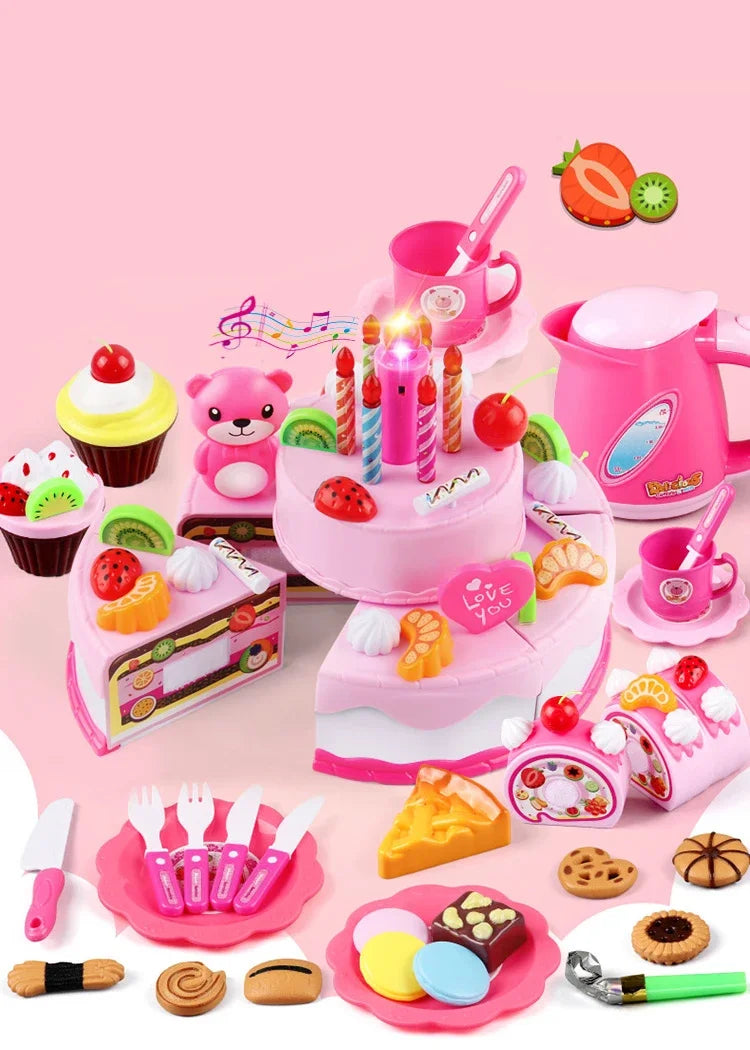 Pretend Play Tea Set Utensils Cut Kids Play House Birthday Cake Toys Children Toy Food Cake Model Girl Simulation Kitchen Coffee.