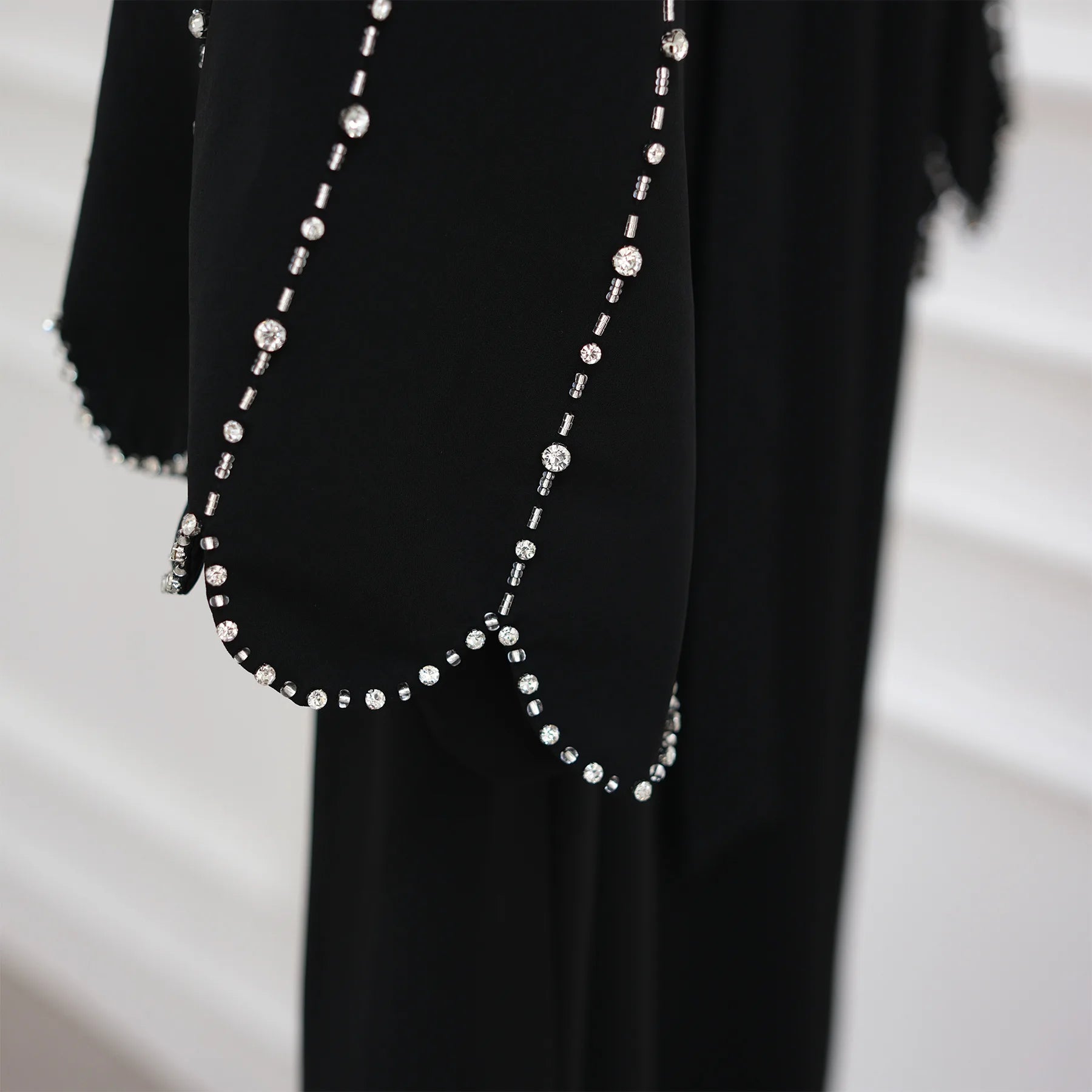 Middle Eastern Modest Dress with Pearl Sleeve for Muslim Women Ramadan Dubai Black Abaya Islam Party Jalabiya Outfit Turkey Robe.