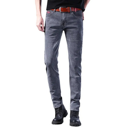 Frühling Herbst Xintang Denim Jeans Herren Slim Fit Casual Trendy Modische Alltagskleidung Blau Gerade Bein Hosen Elastische Taille.