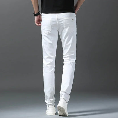 2025 Spring Summer New 98%Cotton Men's Slim Jeans Straight Casual Fashion Pencil Pants High Quality Trousers Male Clothes White.