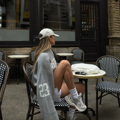 Trendy Lose Brief Jacquard Gestrickte Pullover frauen 2025, Herbst Neue Highstreet Grau Schwarz Weichen Pullover Hottie Vielseitige Stücke.