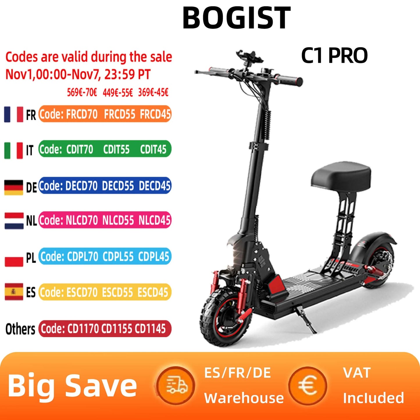 Bogist-C1 Pro Electric Scooter with Seat, Foldable Electric Scooter, 40km, 13Ah Battery, Innovative.