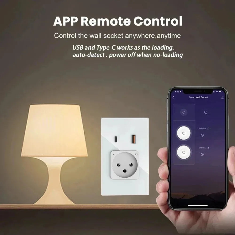 Melery Wifi Smart Israel Steckdose USB Stecker Steckdose Typ-C PD 20/30W Schnelle Ladung glas Panel Fernbedienung Alexa Google Hause.