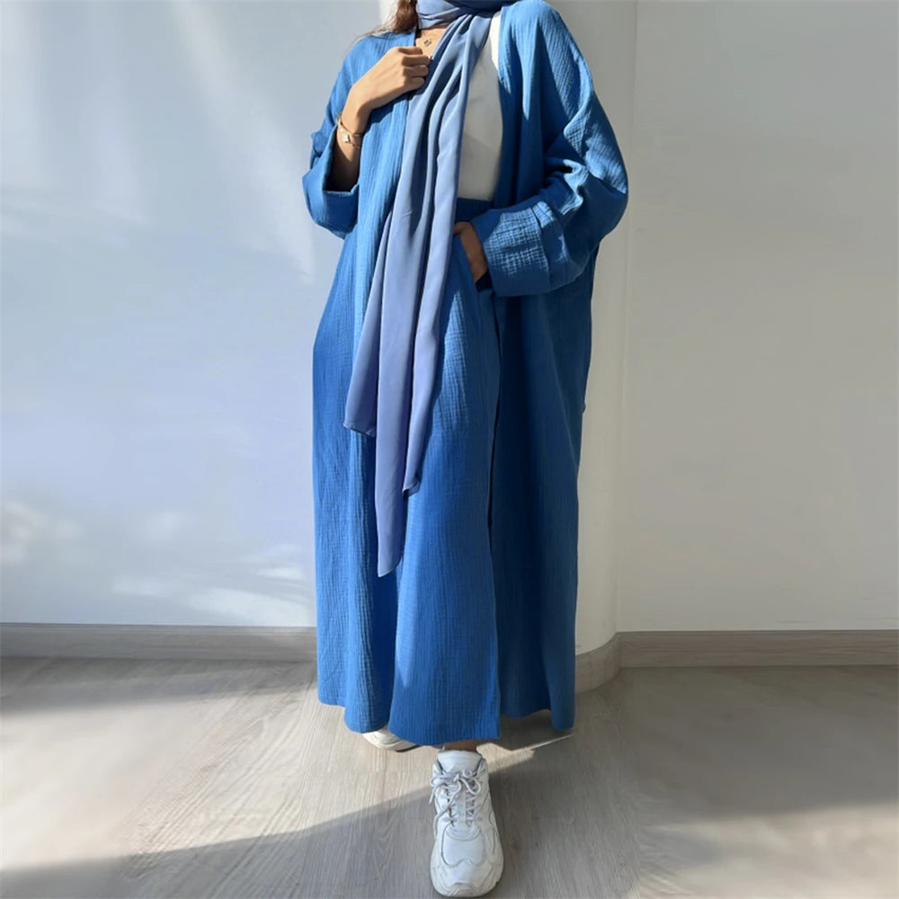 Modest Kimono Abaya Dubai Muslim Sets Islam Kaftan Dresses Kebaya Robe Femme Musulmane Abayas For Women Caftan Marocain Djellaba.