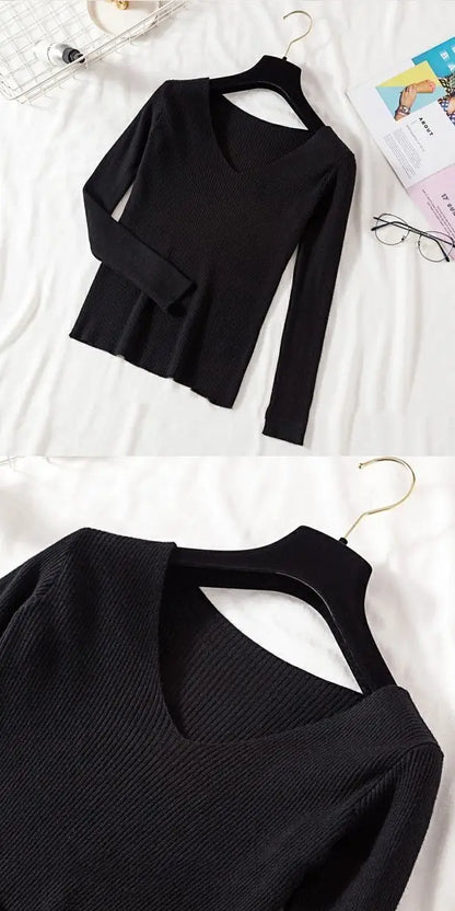 2025 mode V-ausschnitt Elastische Grundlegende Top Neue Frauen Pullover Herbst Winter Langarm Pullover Weibliche Winter Solide Strick Jumper.