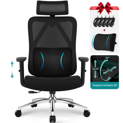 aiibottech Ergonomischer Bürostuhl, Netz-Schreibtischstuhl, verstellbare Lordosenstütze, drehbare neigbare Räder für Home-Office-Gaming