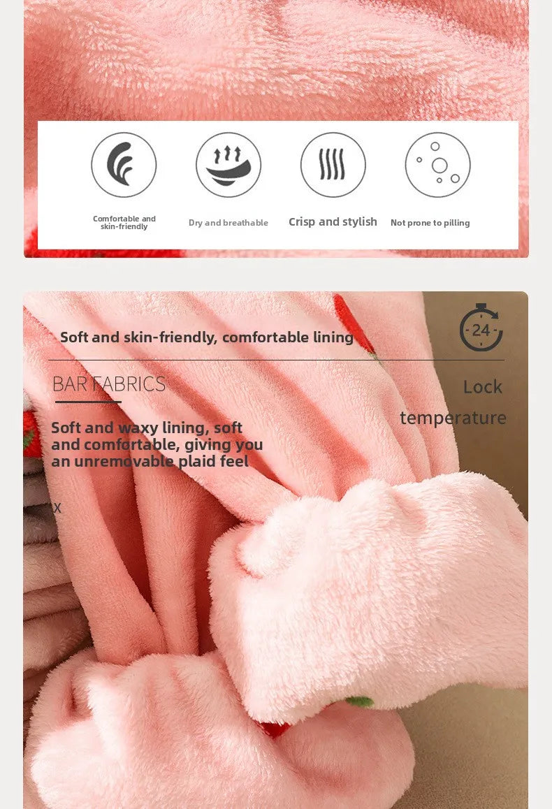 Warme Damen-Nachtwäsche für den Winter, bedruckt, Erdbeere, O-Ausschnitt, Korallensamt-Pyjama, Loungewear, zweiteiliges Set, süße Damen-Pyjamas.