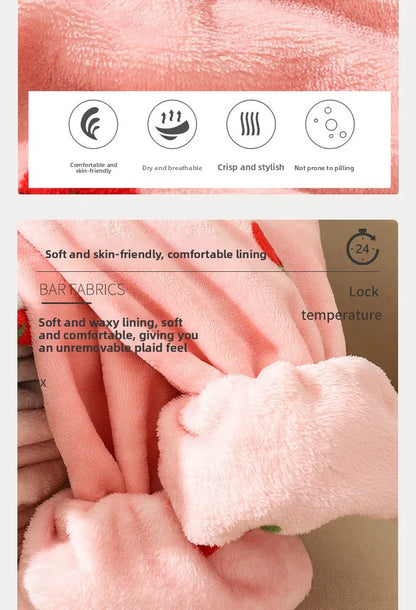 Warme Damen-Nachtwäsche für den Winter, bedruckt, Erdbeere, O-Ausschnitt, Korallensamt-Pyjama, Loungewear, zweiteiliges Set, süße Damen-Pyjamas.