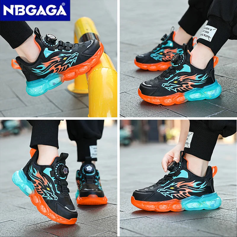 New Anti-skid Leather Kids Sneakers for Boys Running  Walking Lightweight Casual Shoes With Fashion Dragon Pattern Size 28-39.