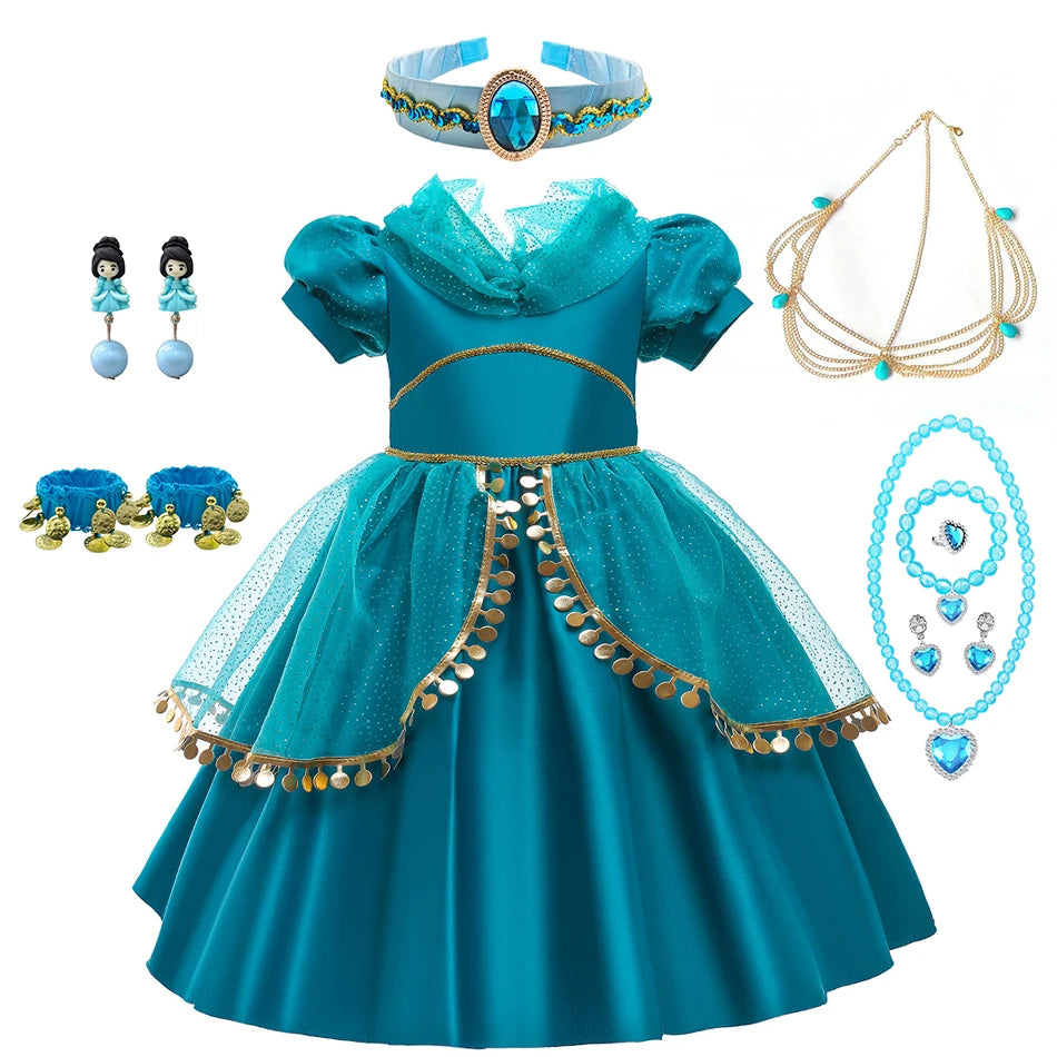 Disney Prinzessin Jasmin Kleid Kinder Cosplay Aladin und die Wunderlampe Performance Kostüm Mädchen Halloween Karneval Outfits.