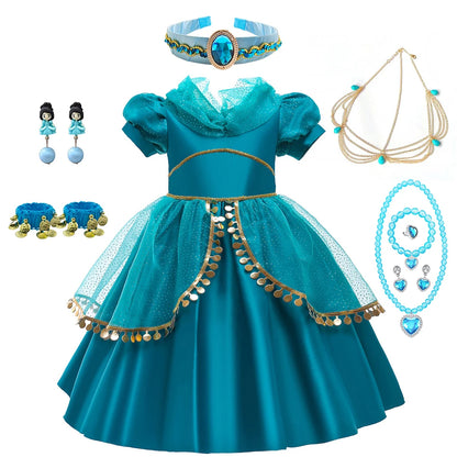 Disney Prinzessin Jasmin Kleid Kinder Cosplay Aladin und die Wunderlampe Performance Kostüm Mädchen Halloween Karneval Outfits.