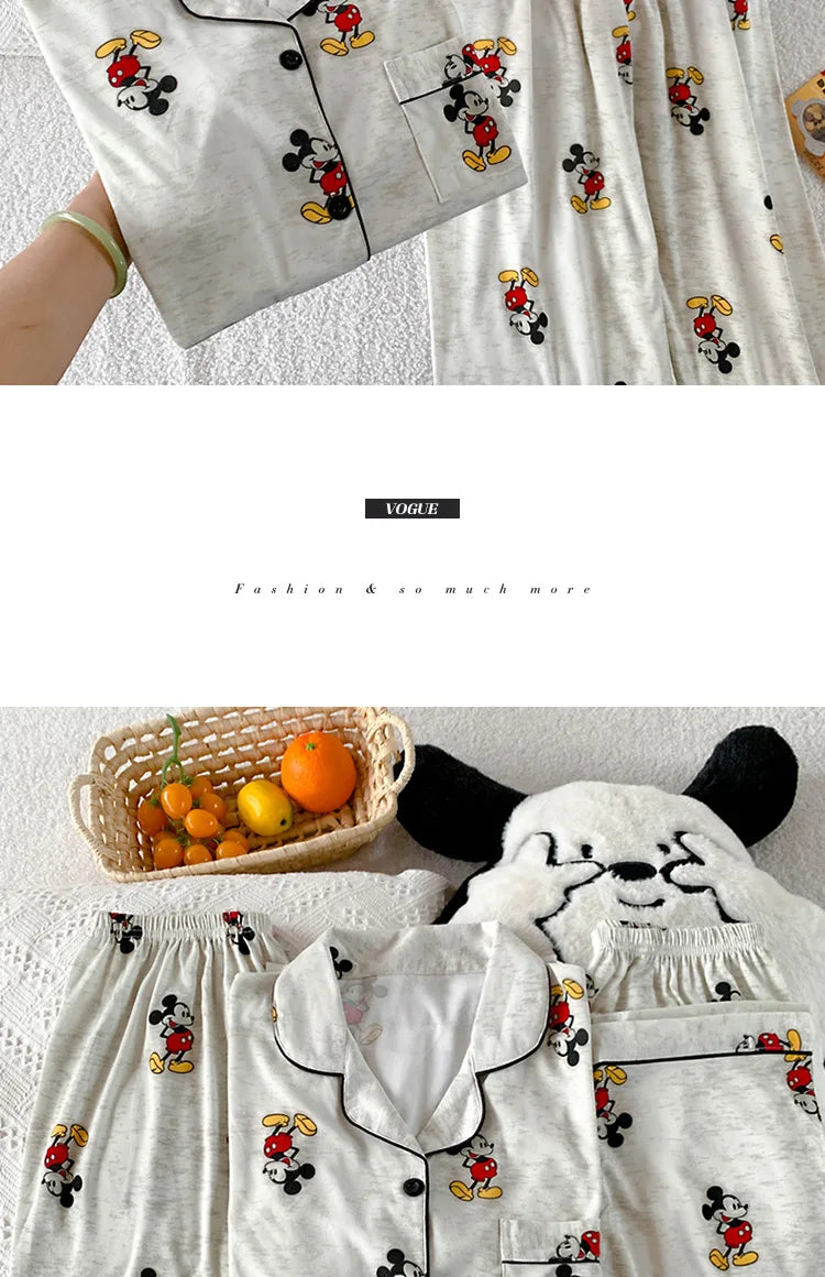 3Pcs Mickey Mouse Pajama Set Women's Summer Short-Sleeved Cute Sleepwear Autumn Student Home Clothes Three-Piece Set Nightgown.