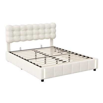 Lazyspace Polsterbett mit Kopfteil, hydraulisches Bett mit Stauraum und LED, für Jugendliche, Erwachsene, Samt, ohne Matratze, 160 x 200 cm