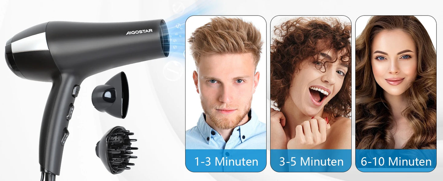 Aigostar Monique 32HIE Professional 2400W Ionic Hair Dryer with 2 Speeds and 3 Temperature Settings - Cold Air Button.Overheat P