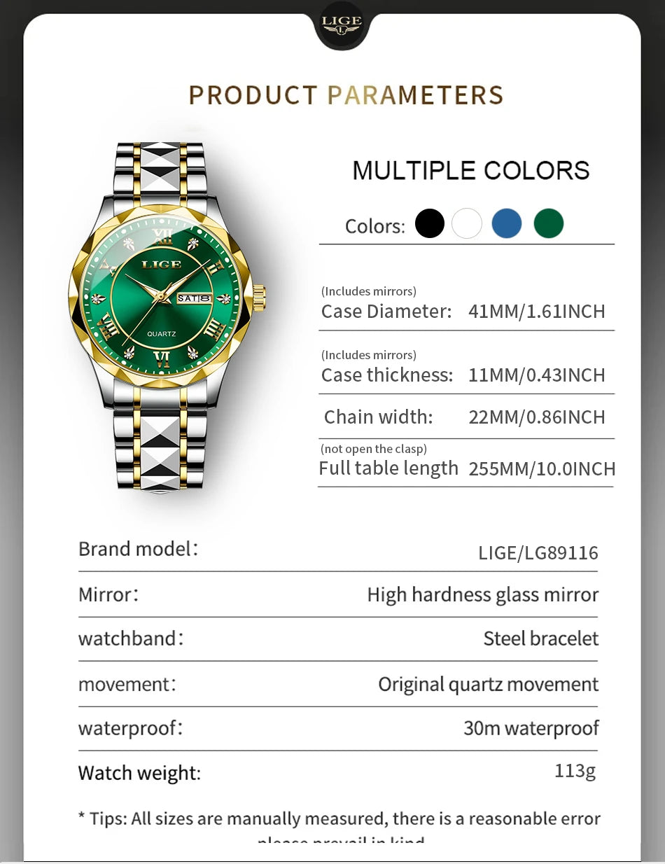 LIGE New Gold Watch Women Watches Ladies Creative Steel Women's Bracelet Watches Female Waterproof Clock Relogio Feminino+BOX.