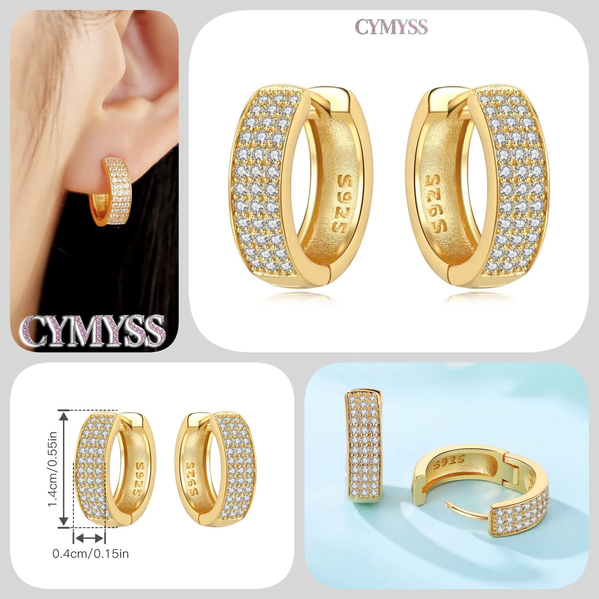 Original 2025 S925 Sterling Silver Zircon 18K Gold Lining Vintage Hoop Earrings for Women Birthday Party Wedding Gift Jewellery.