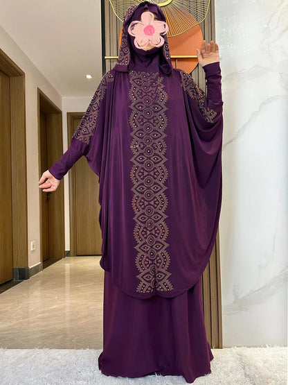 New Dubai Ramadan Muslim Women's Prayer Set Hooded Hijab With the Long Skirt Turkey-African Dubai Islam Lady Cloth Kaftan Abaya.