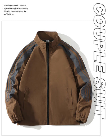 Sports suit men's  spring and autumn striped stand up collar jacket and pants paired with running and fitness two-piece set.