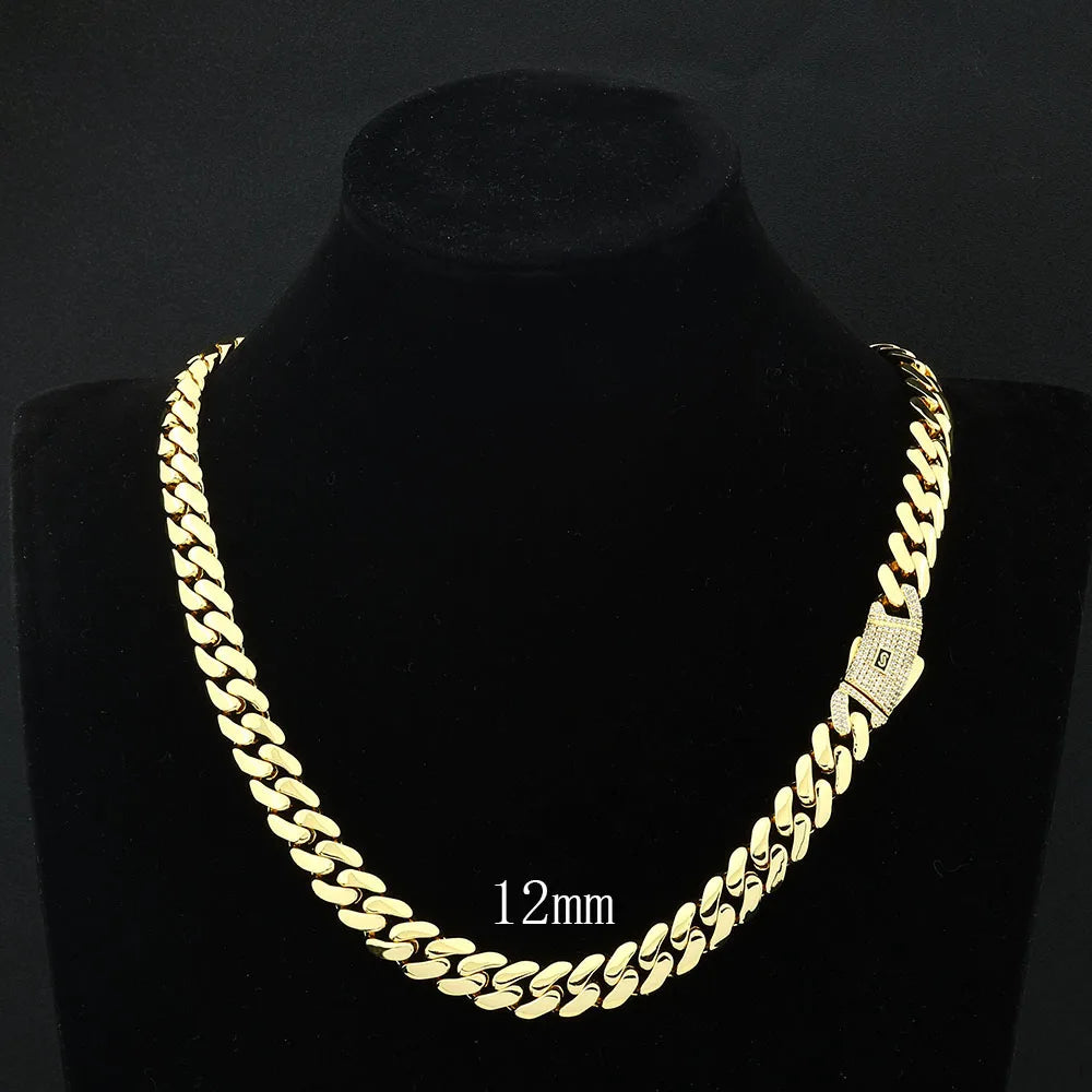 6/8/10/12/15/20mm Monaco Cuban Chain Necklace Hip Hop 14k Gold Plating Cuban Chain Bracelet Hip Hop Jewelry.