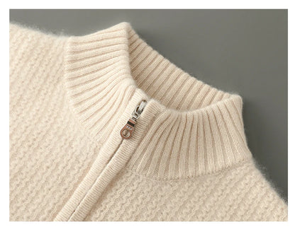 Men's 100% Merino Wool Thicken Sweater Half Zipper Mock Collar Pullover Autumn Winter Cashmere Knitwear Business Casual Clothing.
