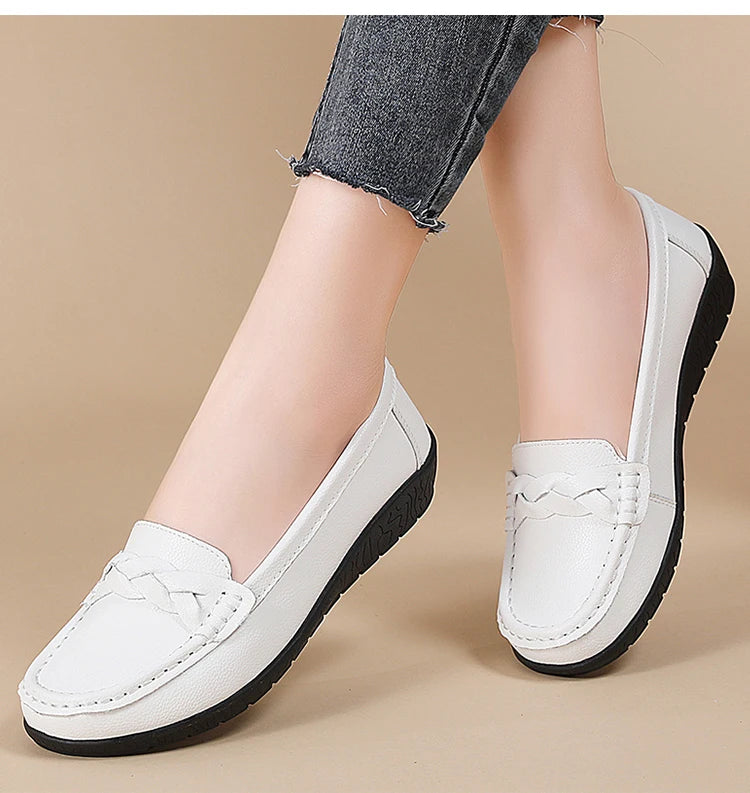 Women Shoes Soft Leather Women's Loafer 2025 New Flats Slip On Casual Shoes Flat Shoes Women White Footwear Zapatos De Mujer.