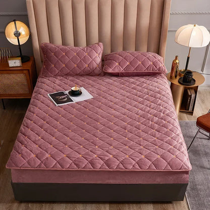 Embroidery Mattress Cover Thicken Soft Velvet Quilted Mattress Protector Cover Customized Fitted Sheet Not Including Pillowcase.