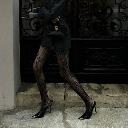 Lolita Sweet Girls Punk Style Floral Tights Women Thigh High Stockings Lingerie Women Sexy Hollow Out Mesh Fishnet Pantyhose