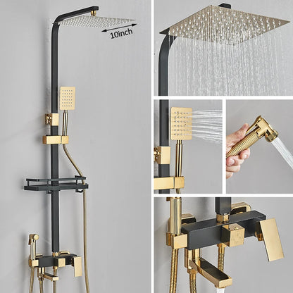 Black Chrome 3/4-way Shower Faucet Rainfall Shower Hot Cold Water Mixer Bidet Faucet Commodity Shelf For Bathroom Shower Mixer