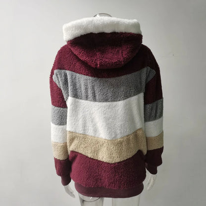 Wintermode Damenmantel 2025, mit Kapuze und Reißverschluss, Damenjacke, gespleißt, dicker Kaschmir, Damenjacke, Nähte, karierte Damenmäntel