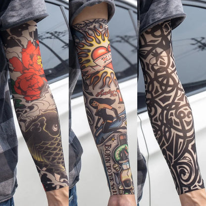 3PCS/lot new mixed 100%Nylon elastic Fake temporary tattoo sleeve skull wolf totem dragon designs body Arm stockings cool men.