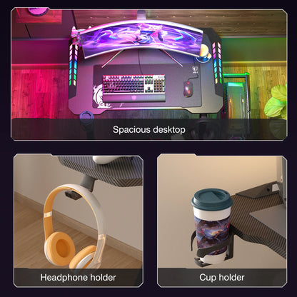 100 cm/120 cm RGB-Gaming-Schreibtisch, Computertisch mit LED-Leuchten und Getränkehalter